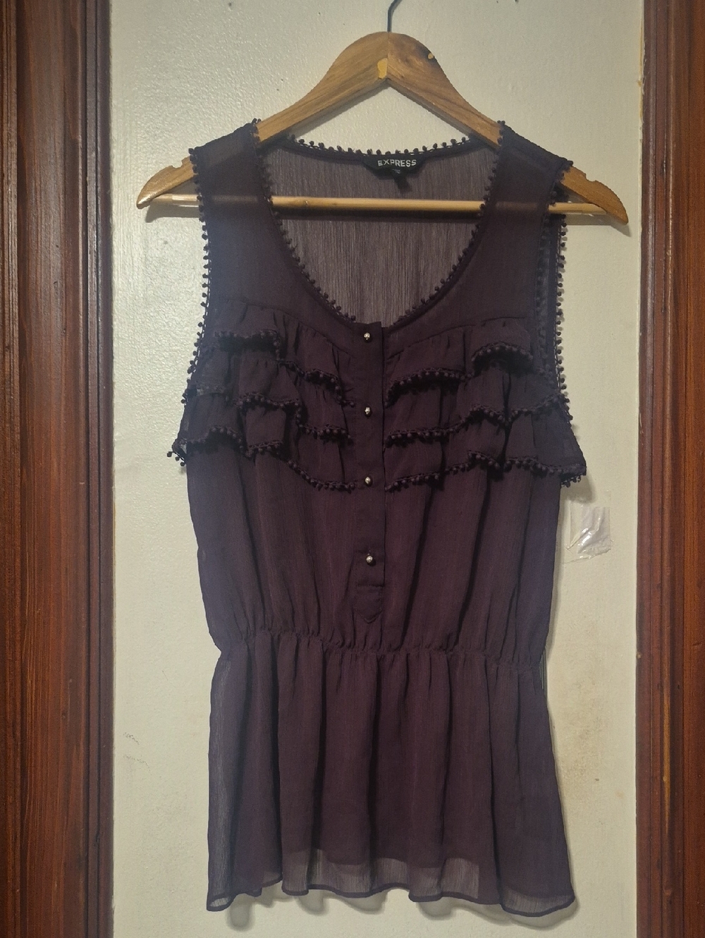 Express Dark Purple Ruffle Peplum Tank Top